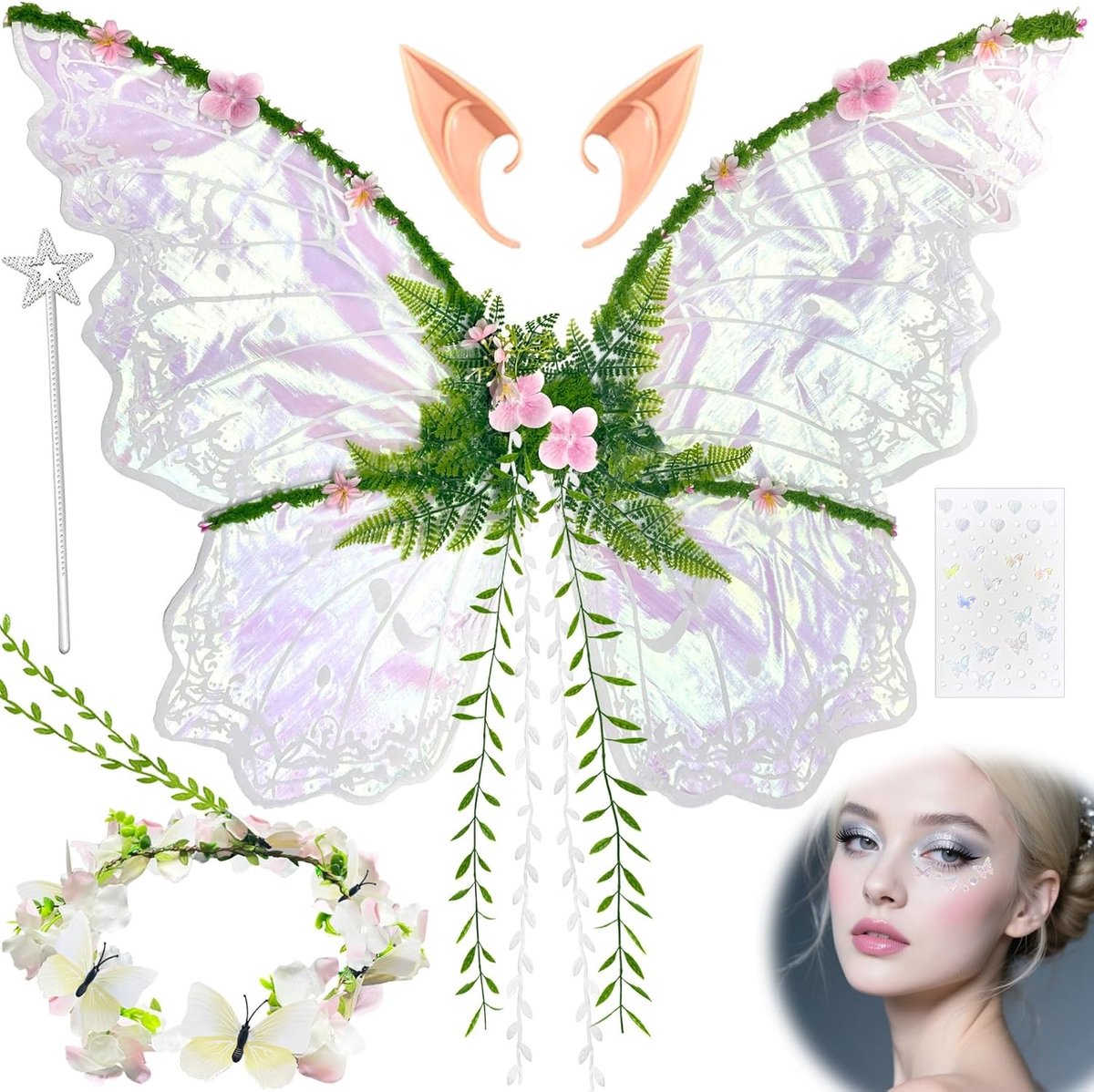 Betoverende elfenvleugels voor kinderen met elfenoortjes, hoofdband en sterstokjes - Perfect voor carnaval en feestjes