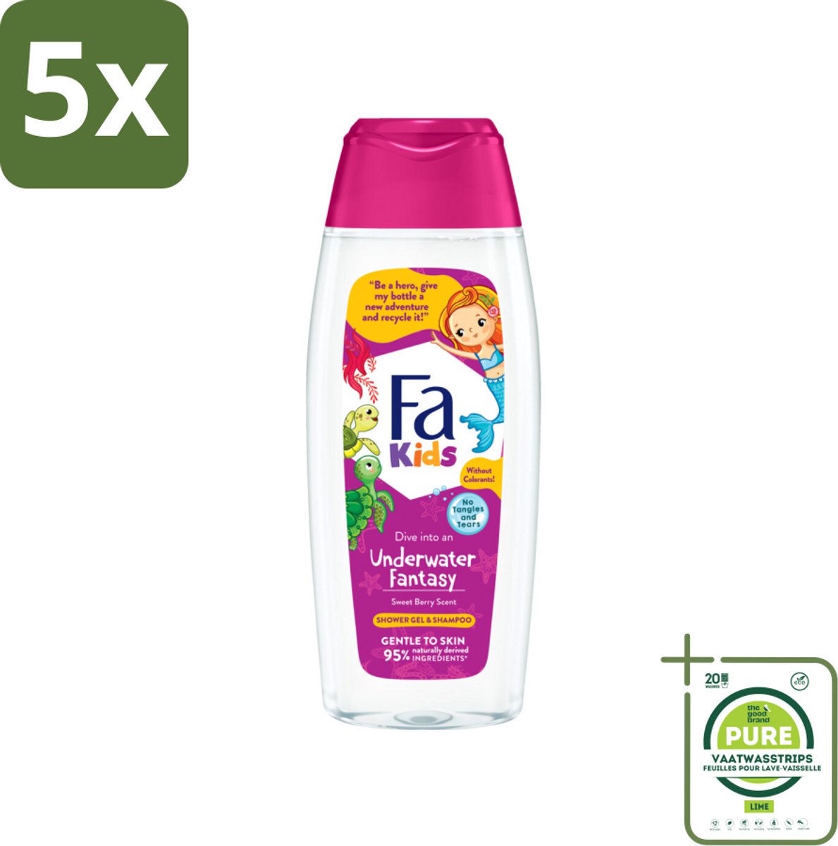 5 x Fa – Douchegel & Shampoo – Kids Underwater Fantasy – 250 ml - Grootverpakking - Kinderdouchegel - Kindershampoo - 2 In 1 Douchegel En Shampoo - Milde Reiniging Voor Kinderen - Kinderhuid Reinigen