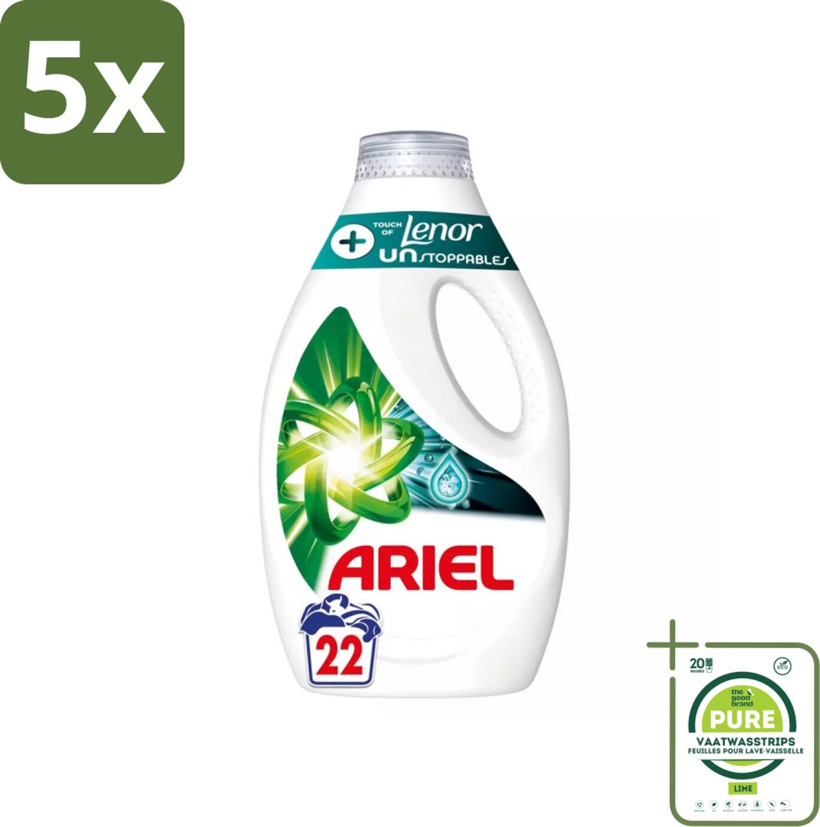 5 x Ariel – +Touch van Lenor Unstoppables – Vloeibaar Wasmiddel – 990 ml - Grootverpakking - Wasmiddel - Vlekverwijdering - Frisheid - Kleding Reinigen - Wasmiddel Voor Bonte Was
