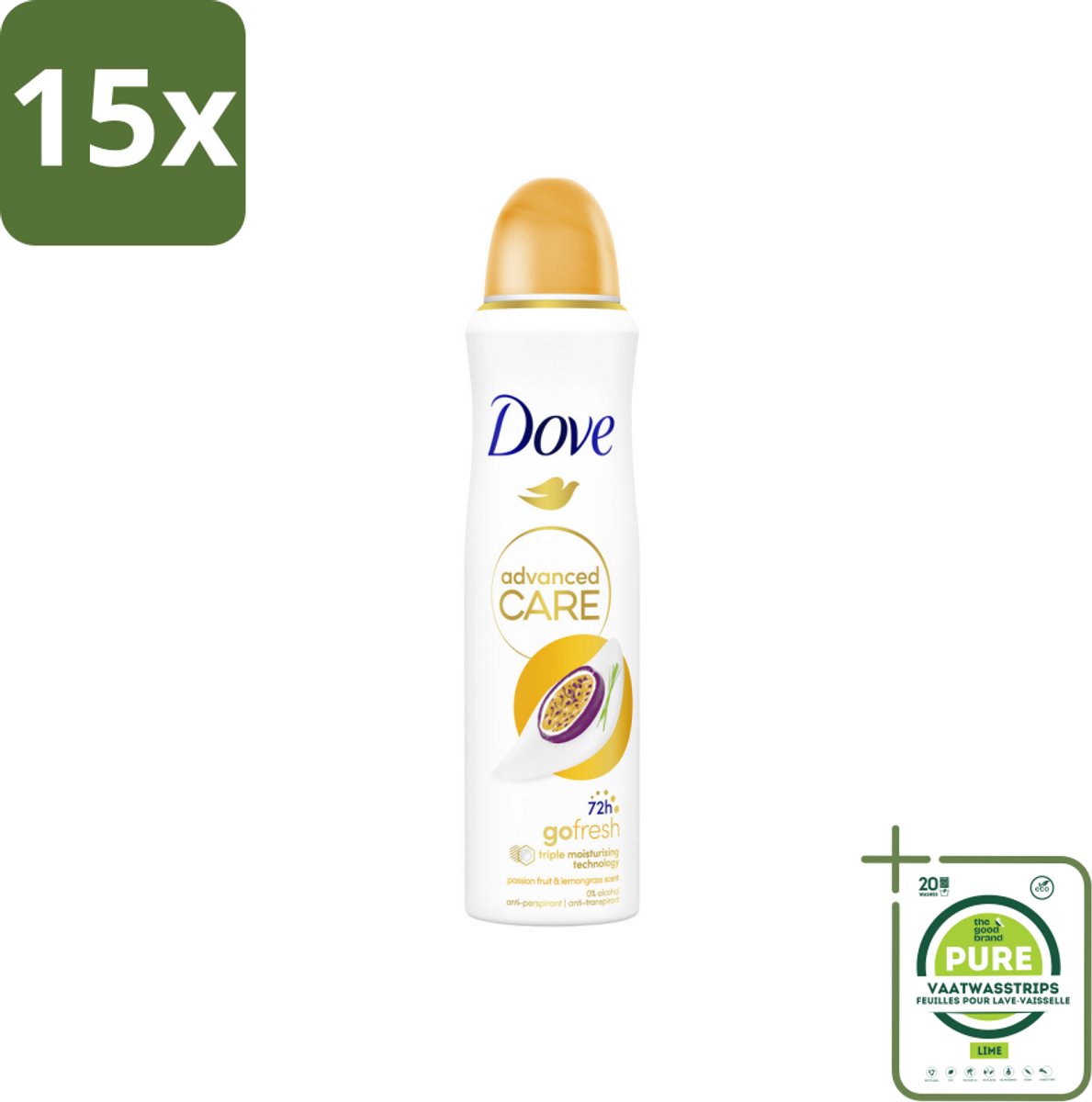 15 x Dove – Deodorant Spray – Passievrucht & Citroengras – 150 ml - Grootverpakking - Anti-transpirant - Deodorant Spray - Passievrucht - Citroengras - Zweetbehandeling