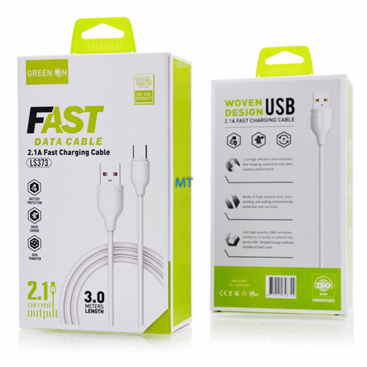GREEN ON Fast Micro Cable LS3711 Meter Micro USB Oplaadkabel Smartphone / Tablet / Navigatie Premium Kabel Samsung Galaxy S7 / S7 Edge / S6 / S6 Edge / S5 / HUAWEI Snoer / LG / Sony Xperia kabel / OnePlus 2 / Tom Tom en meer!