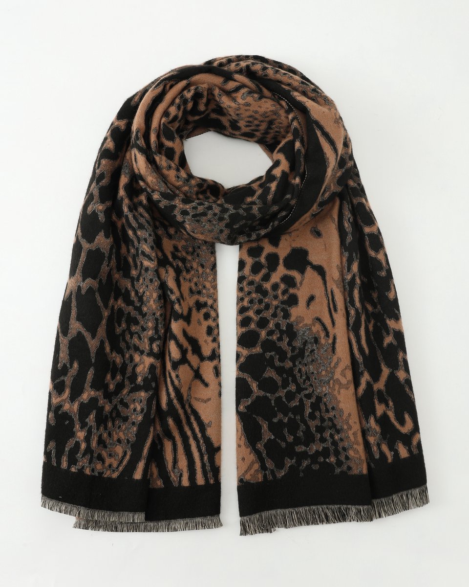 Nouka - Dikke Winter Sjaal - Panter prints - Herfst Kleuren - Bruin - Zwart - Cadeau voor Vrouwen - 65 x 180 cm