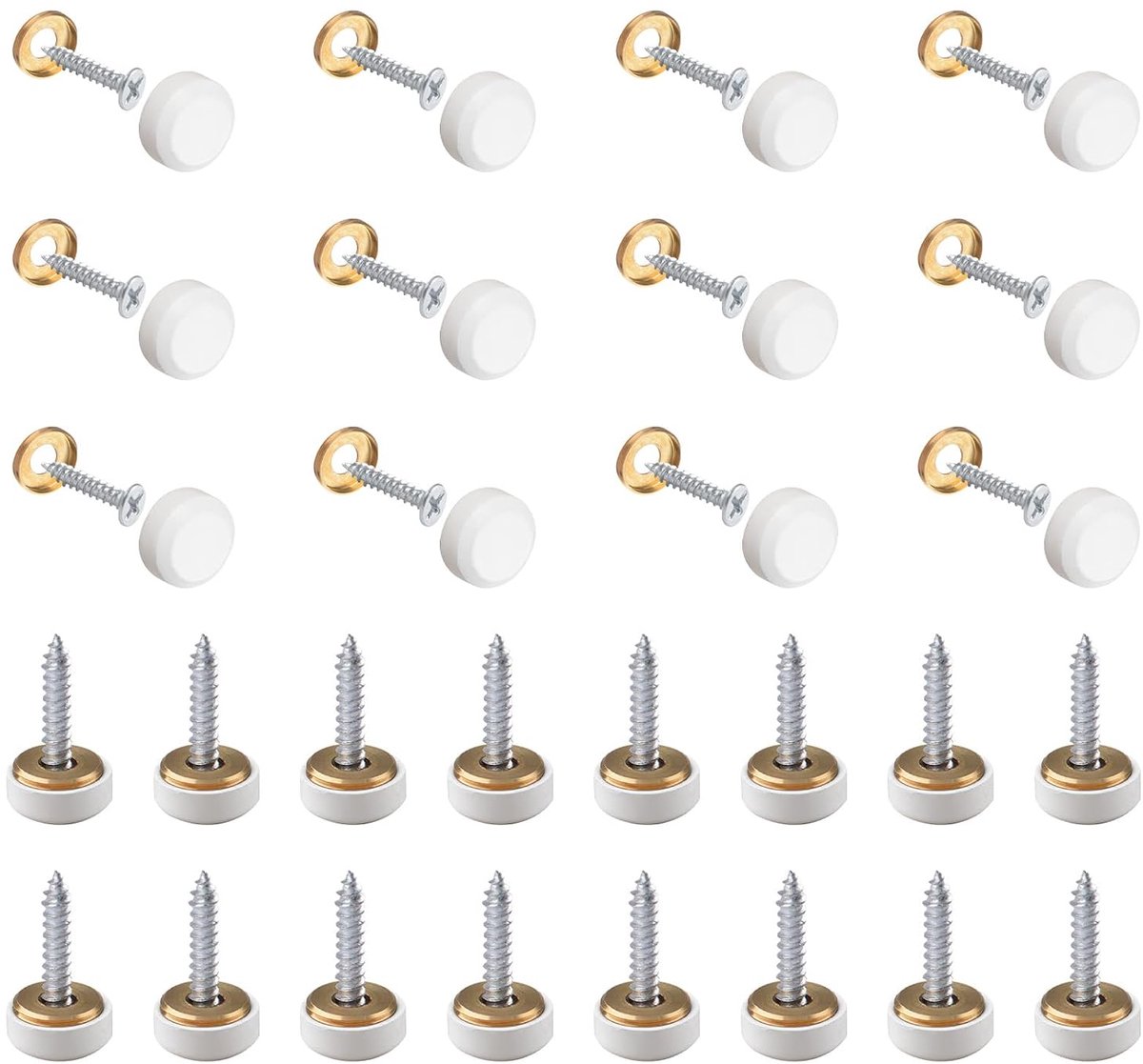 SnelShoppen - 32 Sets Decoratieve Spijkers met Witte Spiegeldoppen - Hoogwaardige Koper, 16mm, Voor Moderne Toepassingen en Verbetering van Interieur