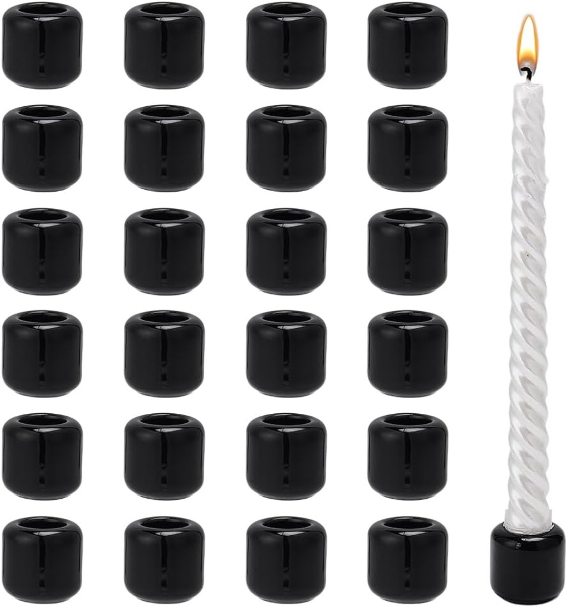 SnelShoppen - 24 Stuks Chime Kaarsenhouders Zwart 18mm Binnenmaat Porselein Mini Kaarsenhouders voor Rituelen Decoratie en Spellen