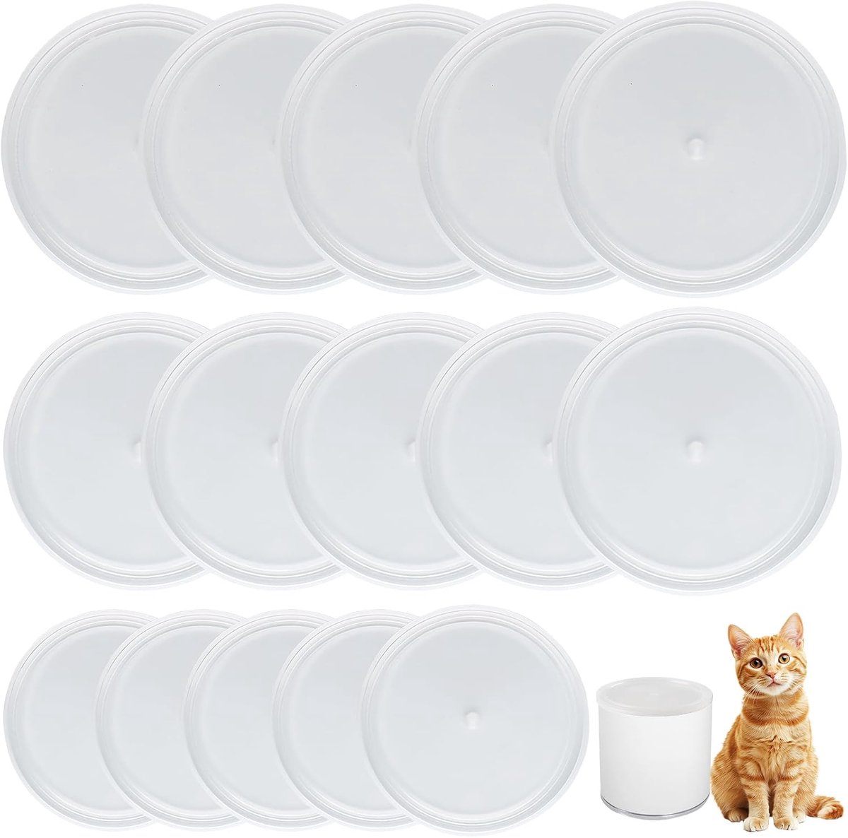 SnelShoppen - 15 Stuks Doorzichtige Blikken Deksel Kattenvoer, 75/85/100mm Vlees Plastic Blikdeksels, Wasbare Deksel voor Hondenvoer met 2 Opbergzakke
