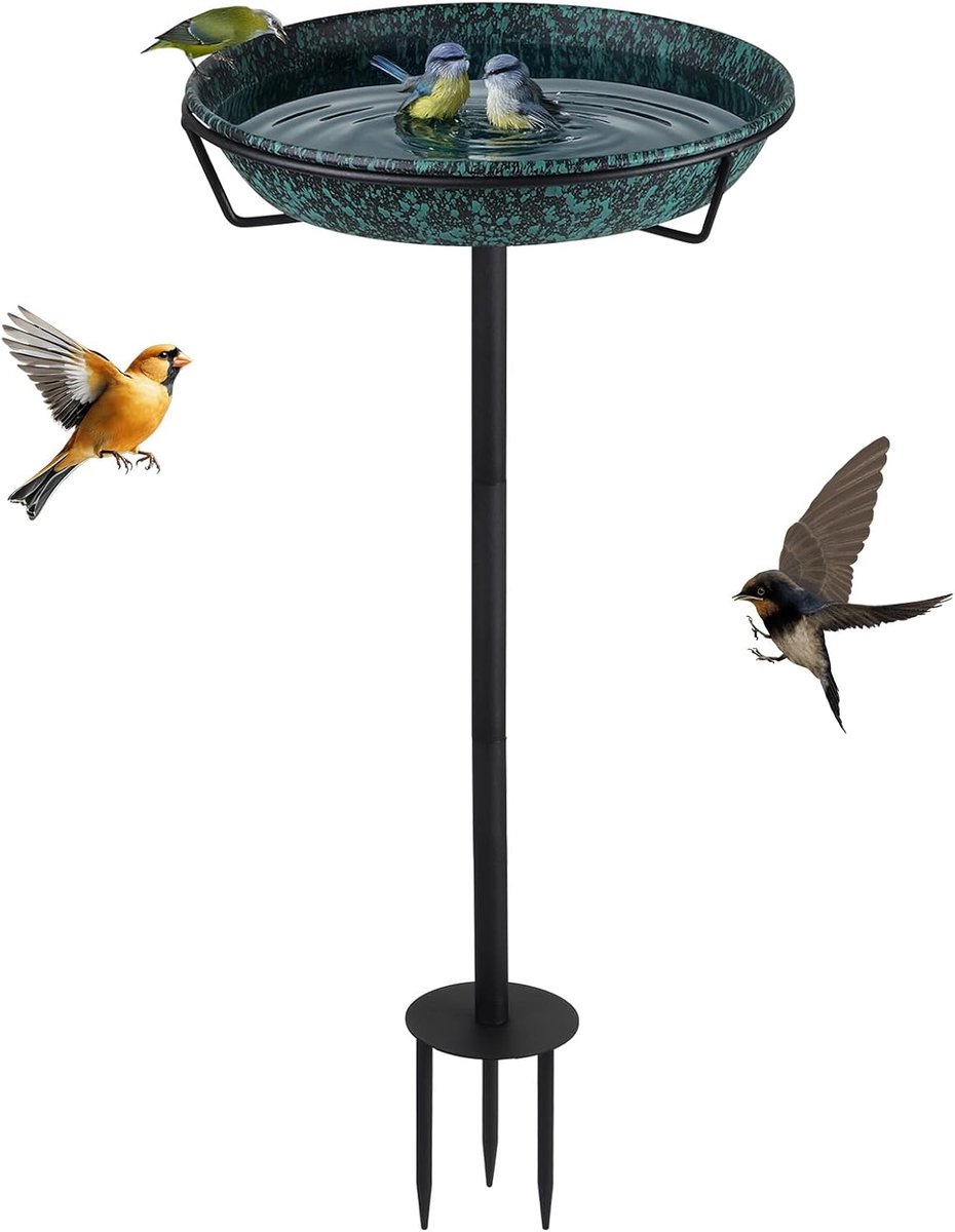 SnelShoppen - 30 cm Vogelbad Tuin Metaal Vogelvoeder Vogelvoeder voor Wilde Vogels Winterbestendig Voedingsgebied Waterbak Groen