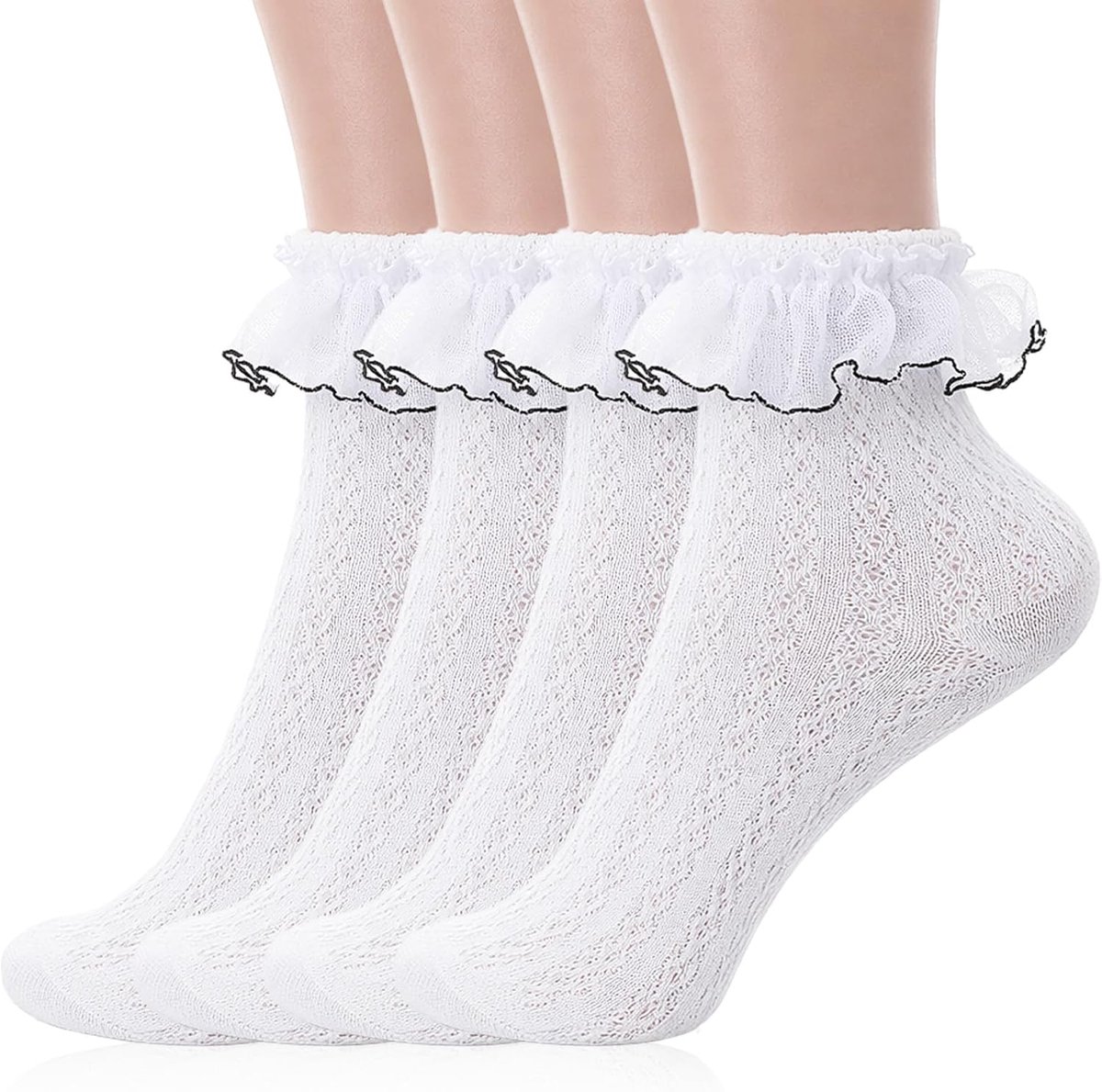 SnelShoppen - 2 Paar Schattige Rimpelsokken voor Vrouwen, Zachte Kanten Rimpelsokken, Comfortabele Korte Rimpelsokken, Elastische Balletsokken voor Vr