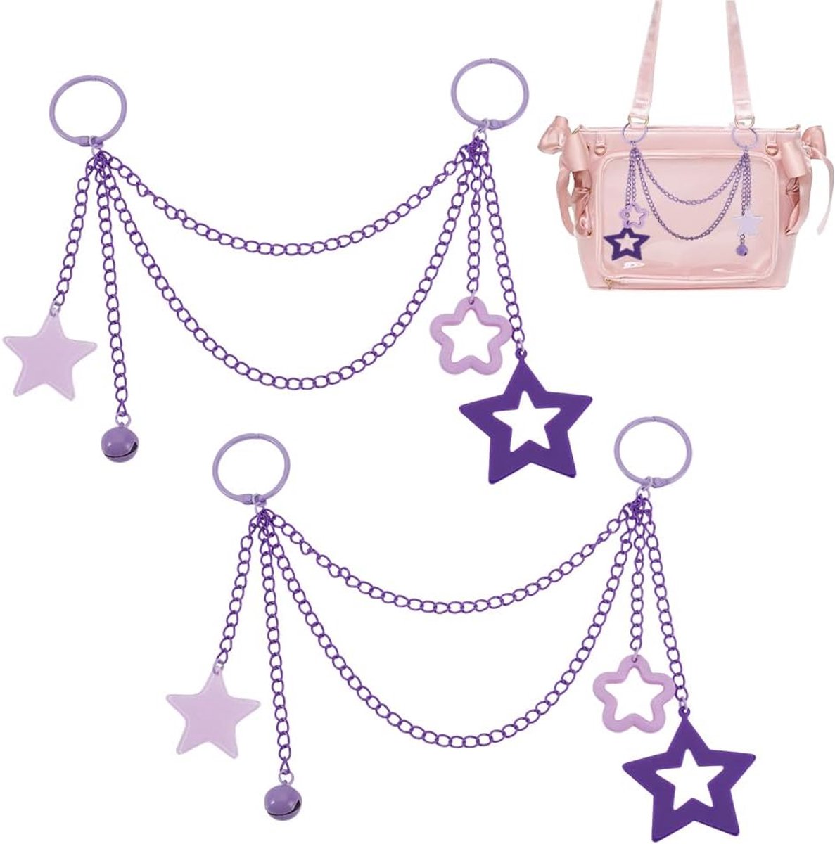 SnelShoppen - 2 Stuks Handtas Ketting Accessoire met Ster Charm, Decoratieve Portemonnee Ketting Vervangingsriem voor Dames, 274 mm, Trendy en Duurzaa