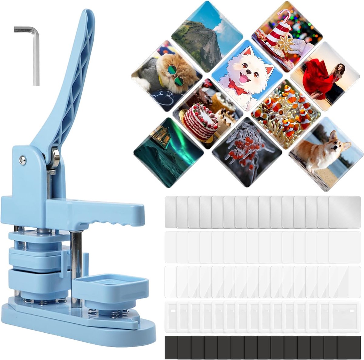 SnelShoppen - Square Button Maker Machine 50mm DIY Pin Badge Maker Set met 100 Stuks Vierkante Knoppen voor Creatieve Projecten en Cadeaus