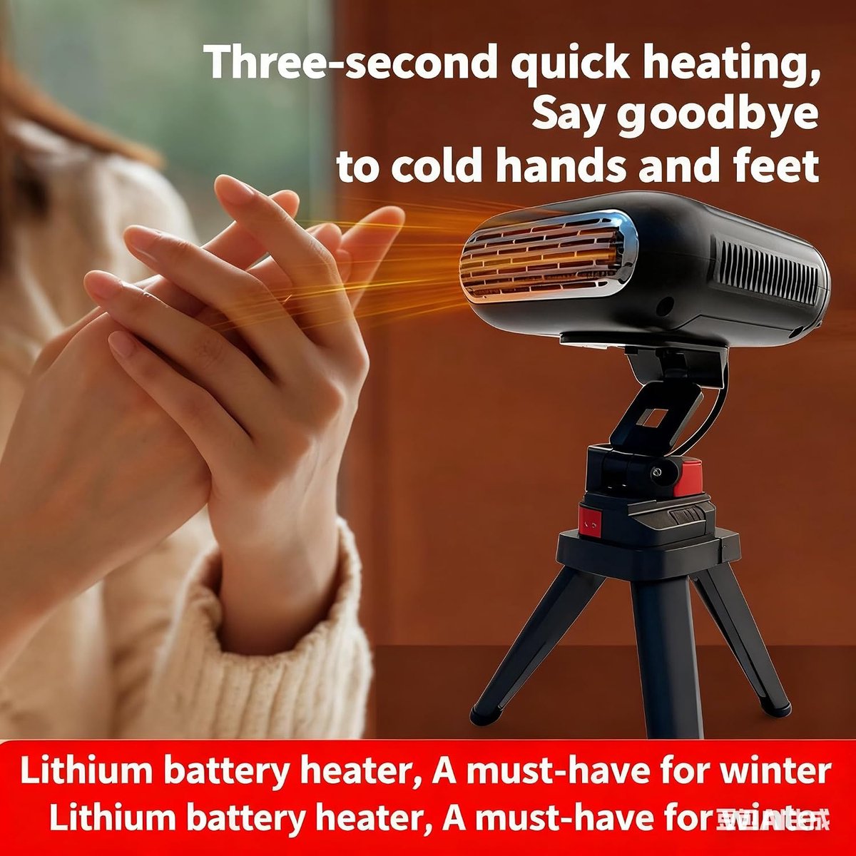 SnelShoppen - Draagbare Accu Heater, Klein, 2 Temperatuurinstellingen 30-50 °C en 50-80 °C, Ideaal voor Camping, Werk, Thuis, Stil en Efficiënt