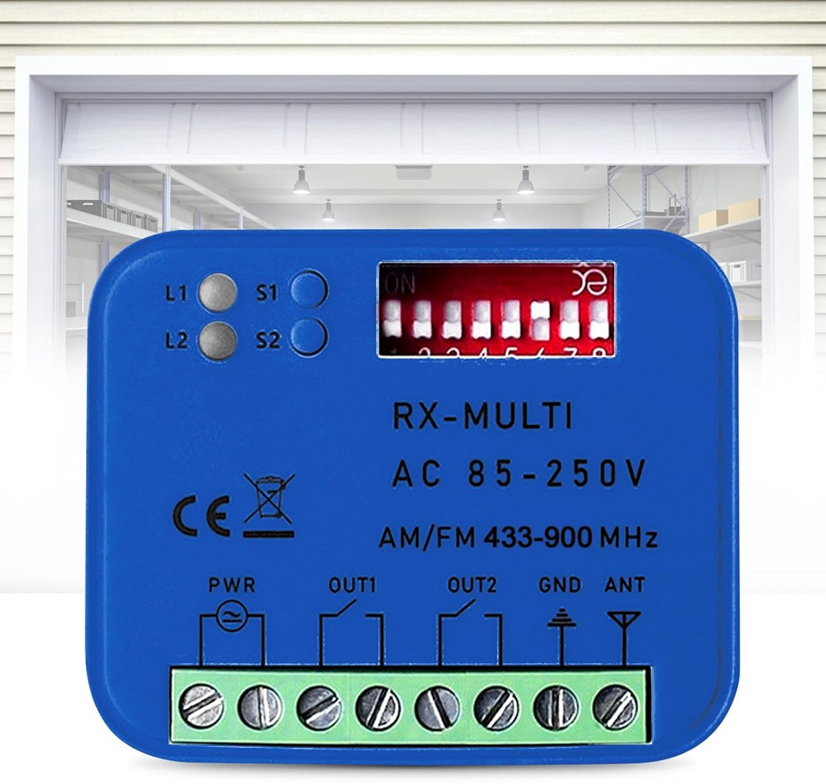 SnelShoppen - Universele Garage Deur Ontvanger, Garage Deur Relay Module, AC 85-250 V, Multi-Frequentie 433-900 MHz, Voor 45 Garage Deur Afstandsbedie