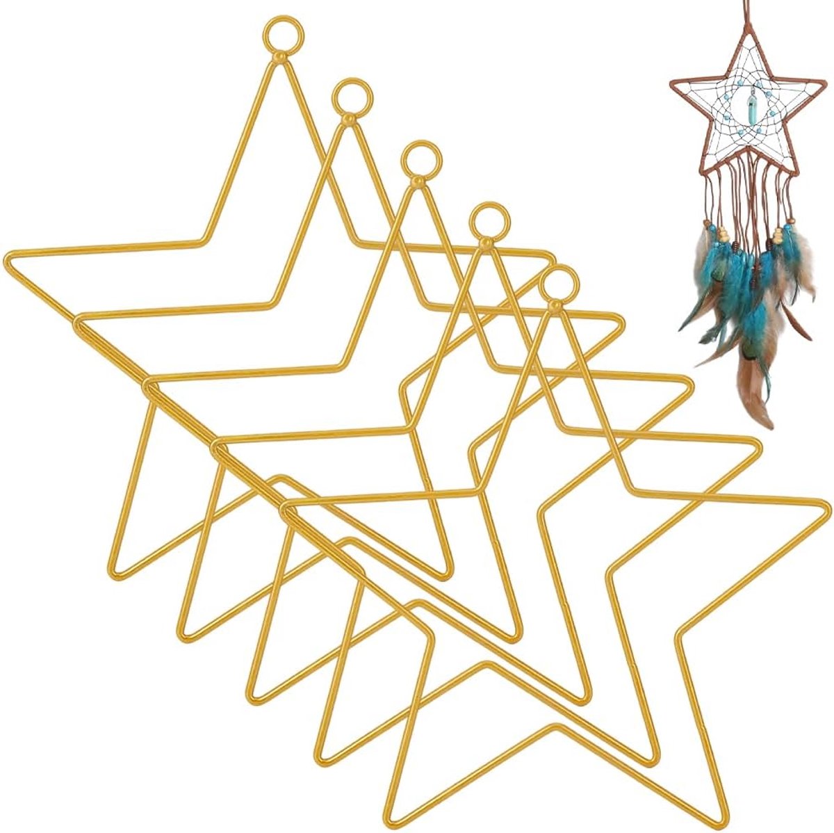 SnelShoppen - 5 Stuks Gouden Dromenvanger Banden Ster 20 cm Metaal IJzer Pentagram Sterren Macramé Wanddecoratie Voor Bruiloft Doe-Het-Zelf Knutseldec
