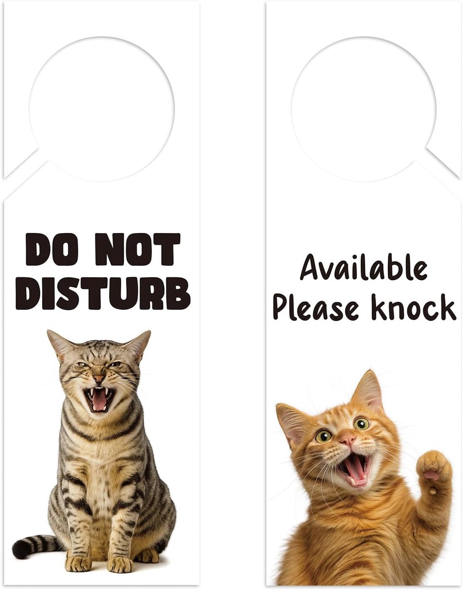 SnelShoppen - 2 Stuks Do Not Disturb Deurhangers, Grappige Kat Print Deurhanger Signaal Dubbelzijdige Niet Storen Tags Voor Kantoor en Thuis, Sterk PV
