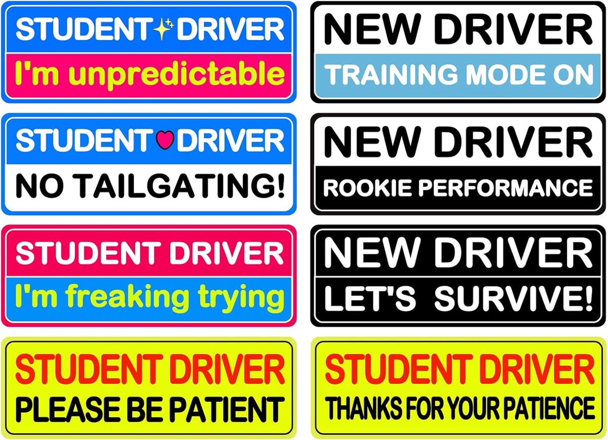 SnelShoppen - 8 Stuks Student Chauffeur Magnetische Stickers, Afneembare Leuke Stickers voor Auto, Waarschuwingssignaal Houd Afstand, Auto Magneten, K