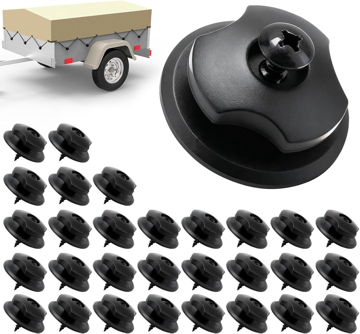 SnelShoppen - Pack van 30 Tarpaulin Haken - Robuuste Accessoires voor Trailers, Rond Tarpaulin Knoppen met M5 Schroeven, Plastic Haken voor het Bevest