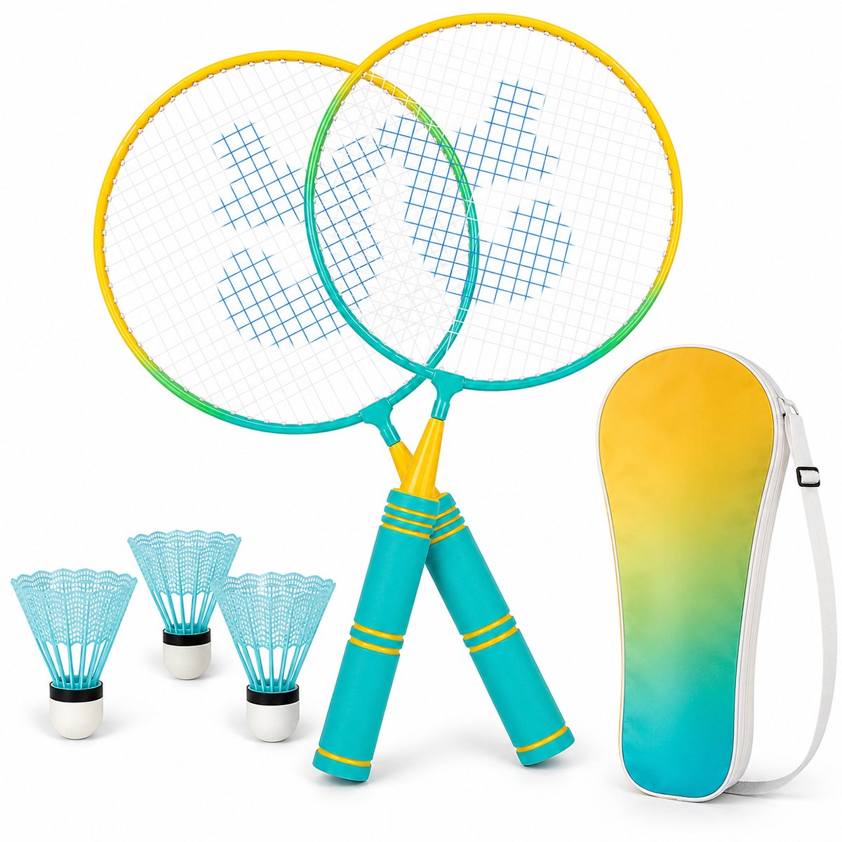Bobypet - Badminton Set voor Kinderen van 4 tot 8 Jaar - Lichtgewicht Badmintonrackets voor Beginners - Met 3 Shuttles & Draagtas - Buitenspeelgoed voor Tuin, Strand & Camping - Kleurrijk