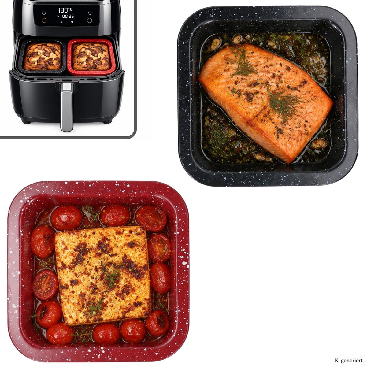 Set van 2 CINA Mini-bakvormpjes, vierkant, Ø 12,3 cm, 1x zwart & 1x rood, van staal – 170492730