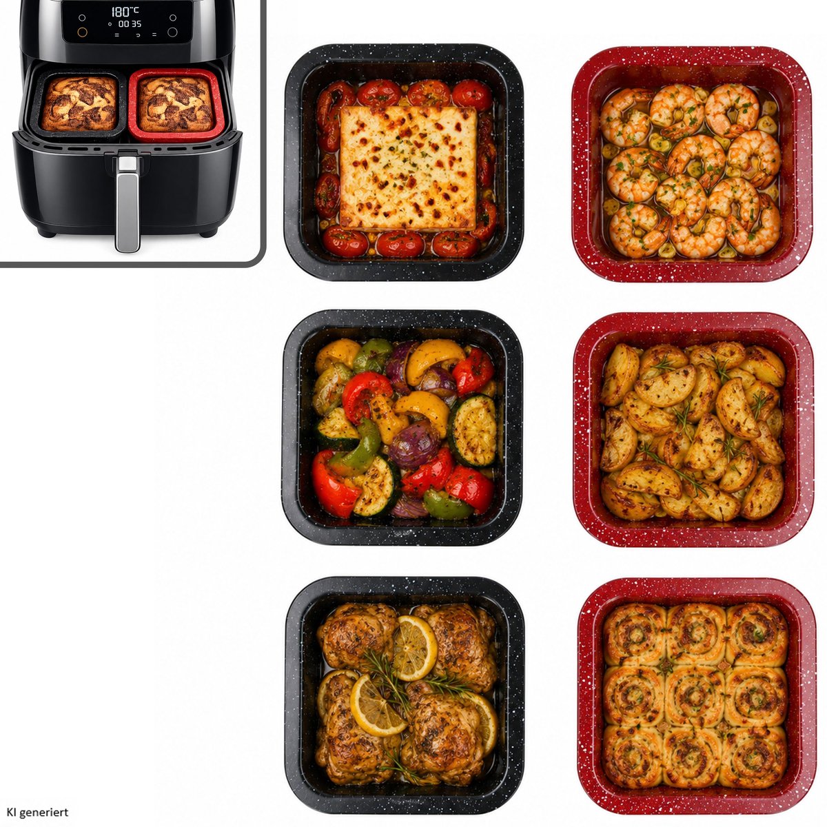 Set van 6 CINA Mini-bakvormpjes, vierkant, Ø 12,3 cm, 3x zwart & 3x rood, van staal – 170492730