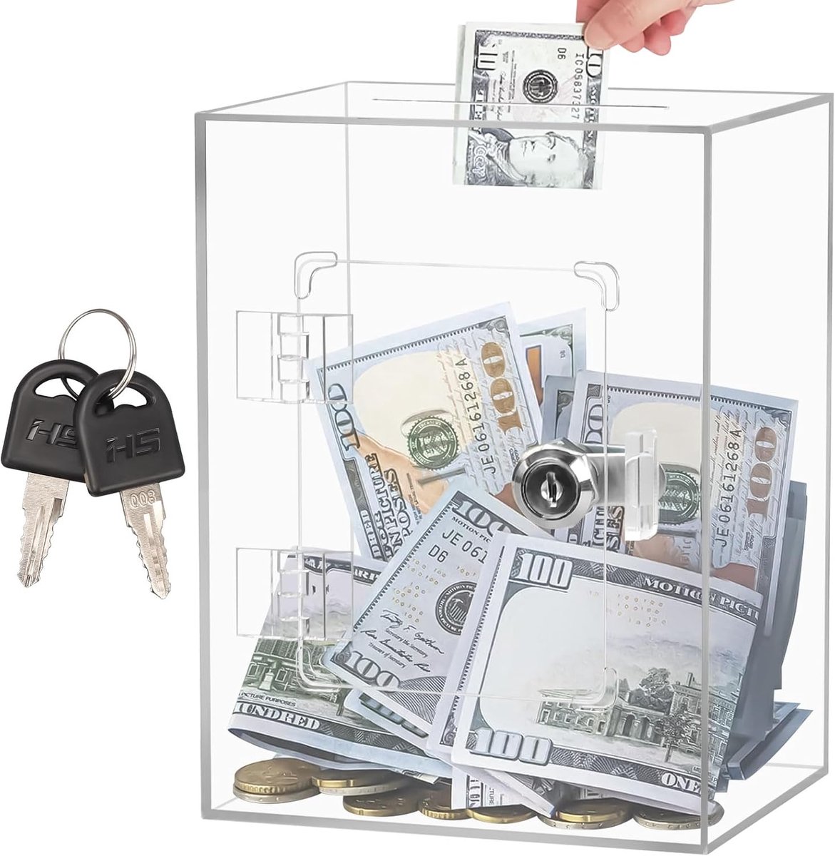 SnelShoppen - Acryl Donatie Doos met Slot, Transparante Spaarpot voor Volwassenen, 15 x 12 x 20 cm, Doorzichtige Suggestie Opslagcontainer voor Budget