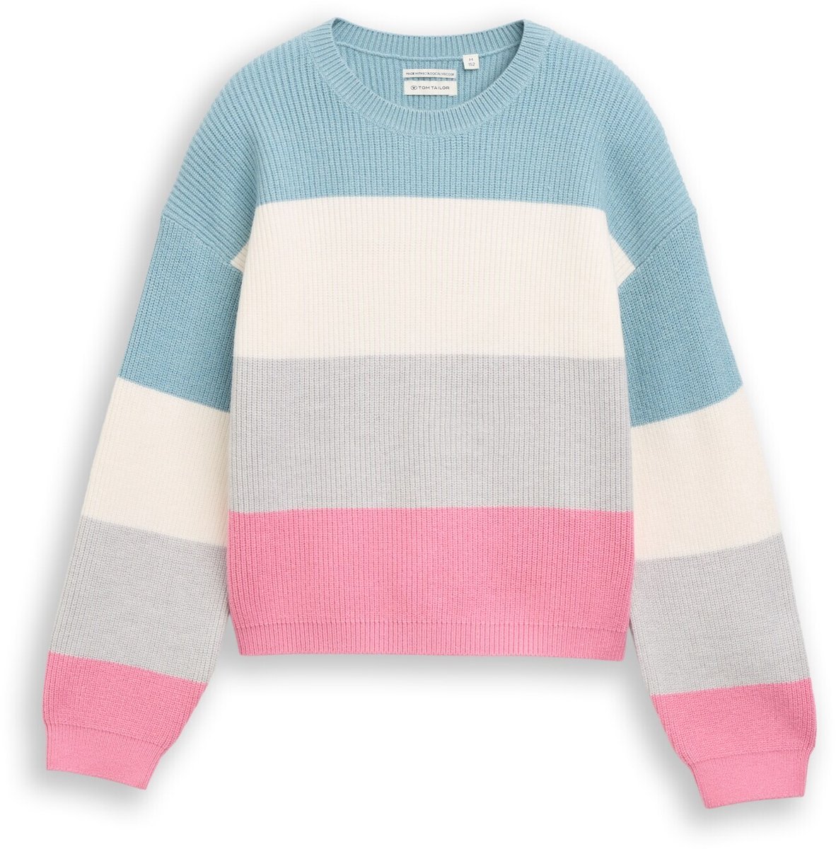 Tom Tailor - Korte gebreide trui met colour blocking - Maat 152 - pink colorblock