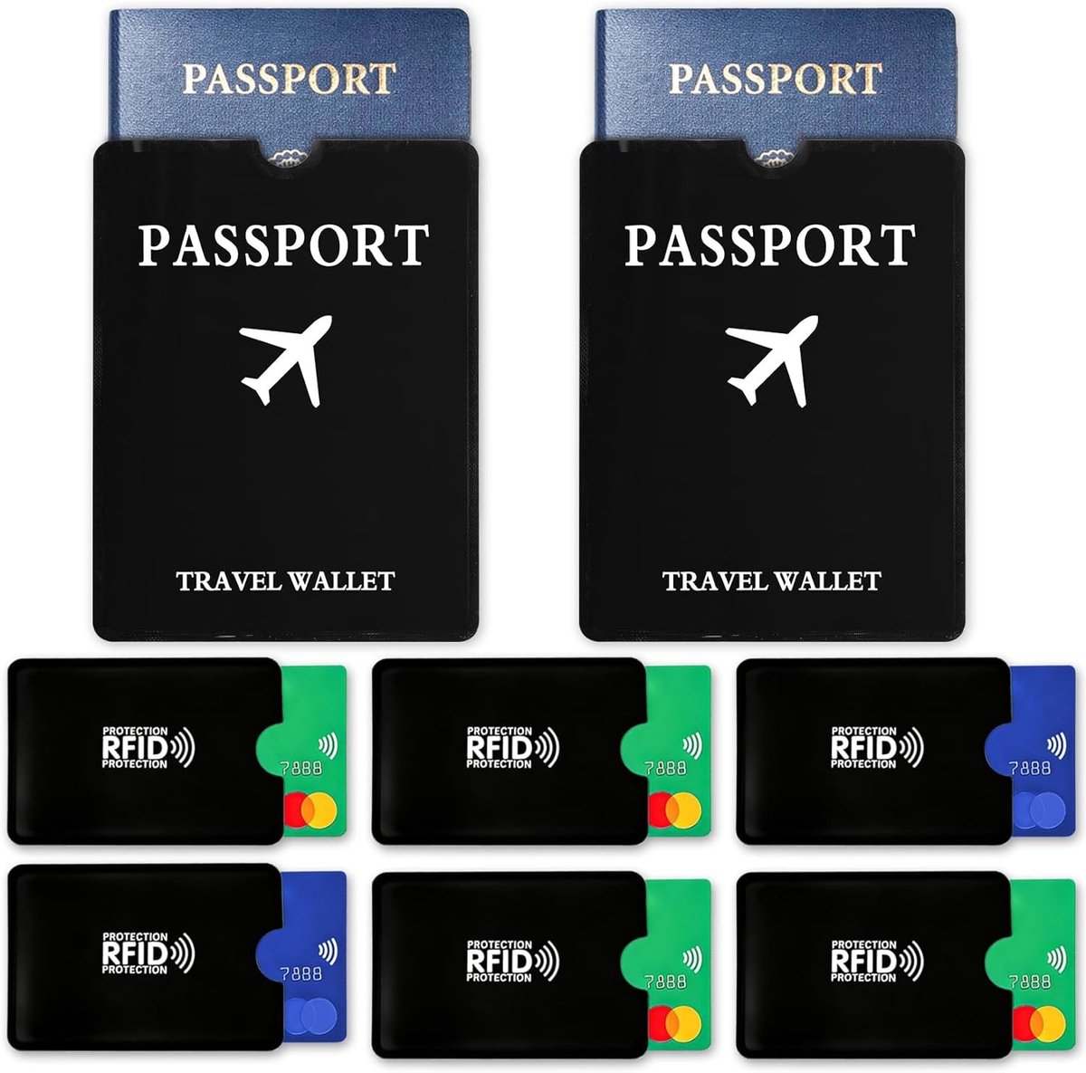 Set van 4 RFID-blokkerende kaartenhoezen en 2 paspoorthoezen voor optimale bescherming van bankkaarten en creditcards, veilig en stijlvol