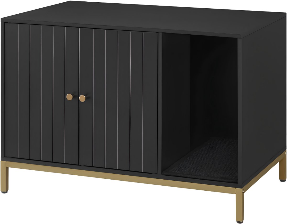 Lìon® Kattenbak Kast - 60kg Gewichtscapaciteit - Kattenkast - Kattenbak Ombouw - Zwart/Goud - 50cm x 80cm x 55cm