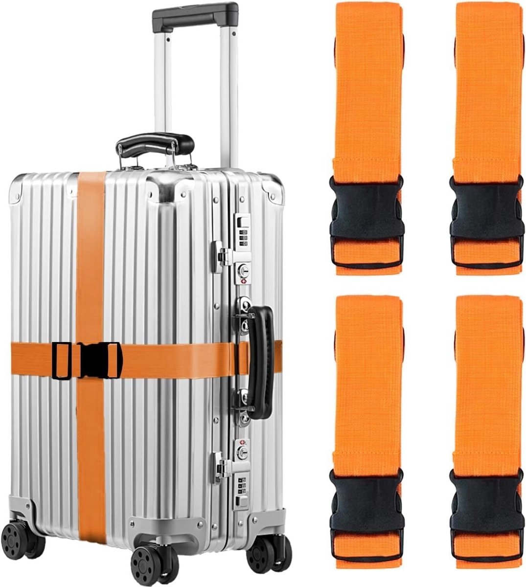 Ruime 4-delige Kofferset met Versterkte Luggage Straps en Verstelbare Reisriem voor Koffers (Oranje) - Ideaal voor Vakanties, Reizen en Avonturen
