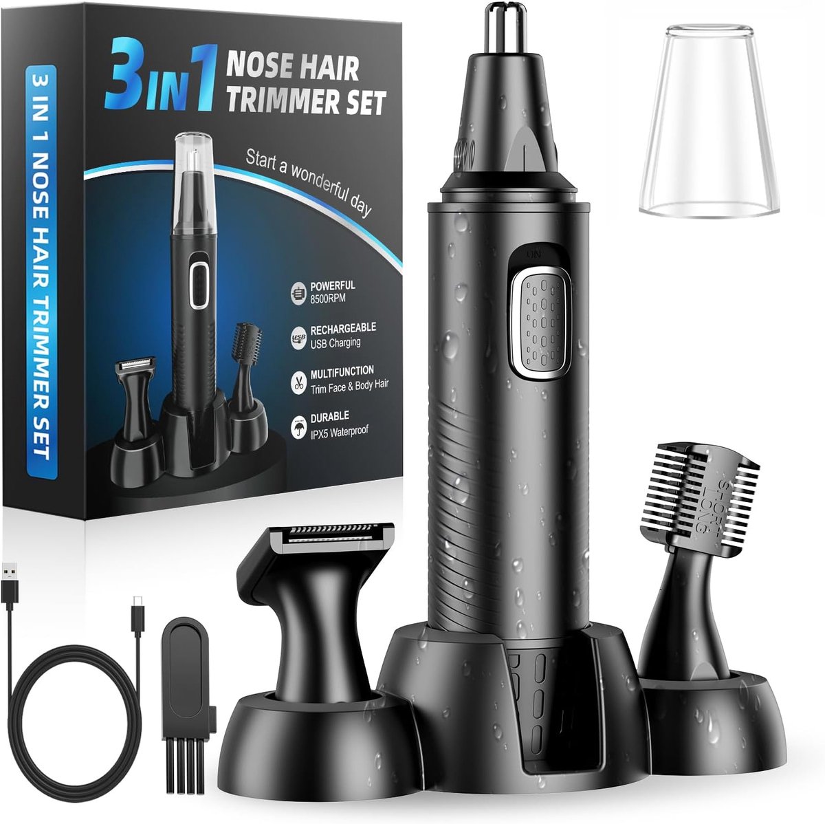 SnelShoppen - 3-in-1 Neushaartrimmer, Oplaadbaar, USB, Professioneel, Pijnloos, Waterdicht, Voor Dames en Heren, Zwart