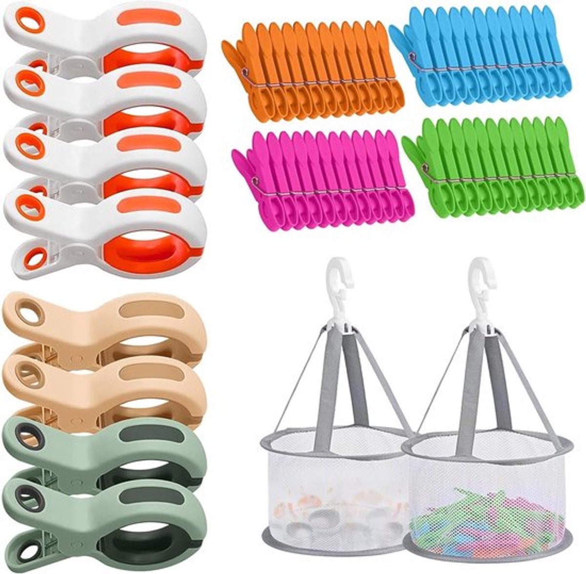 56 Stuks Kledingknijpers en Grote Kledingknijpers zonder Print - Handige Towel Clips voor Zonnebedden en Kleding