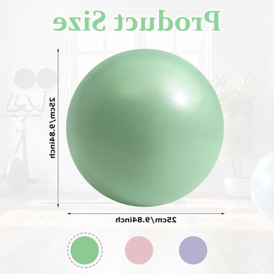Set van 3 Pilatesballen 25 cm - Zachte, Antislip en Versterkte Gymnastiekballen in Roze, Paars en Groen met Pomp - Ideaal voor Pilates, Yoga en Thuisworkouts — afbeelding 4