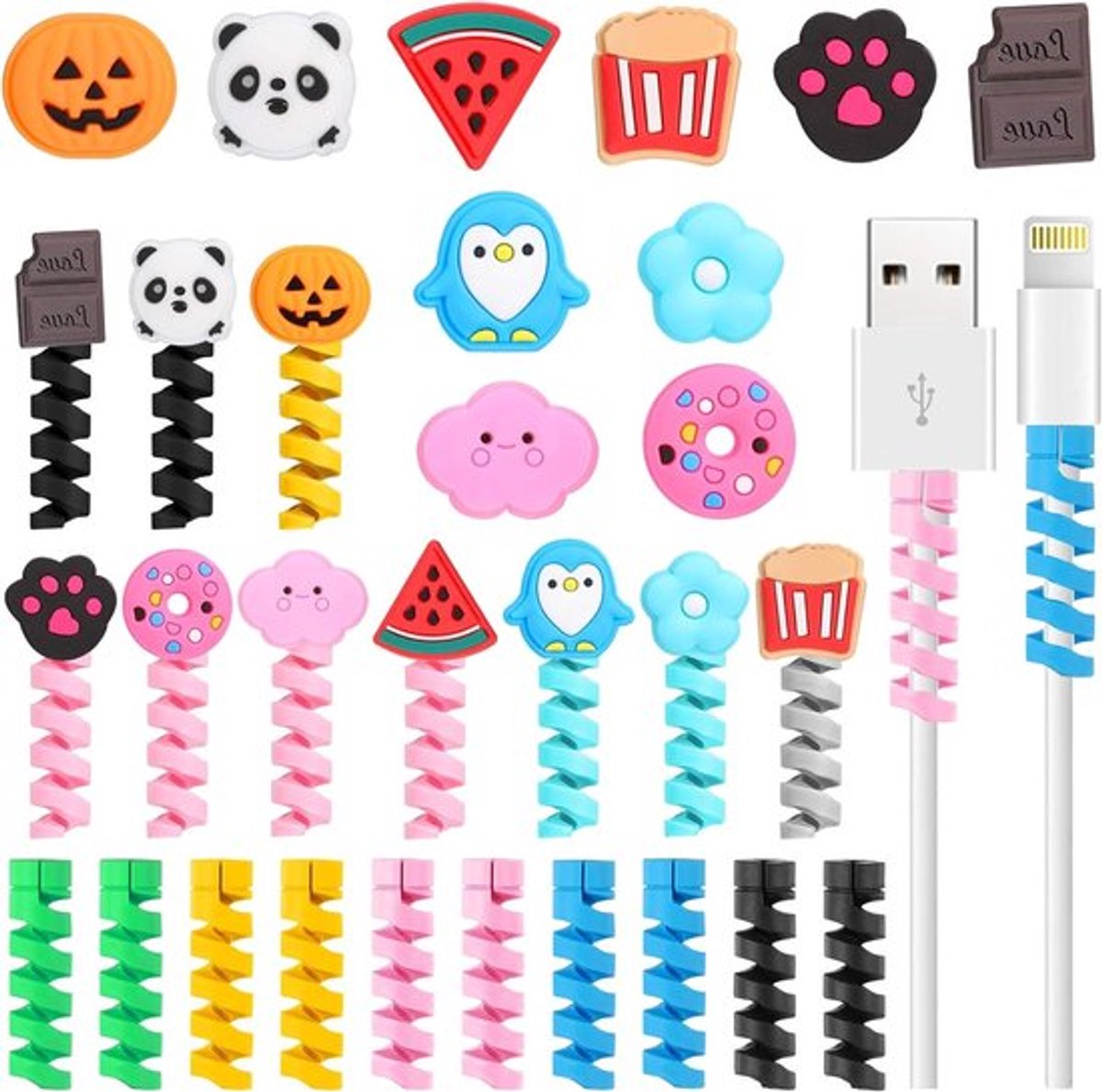 30 Stuks Telefoon Beschermaccessoires, Oplader Kabel Bescherming, Schattige USB Lader voor Mobiele Telefoon Data Kabels