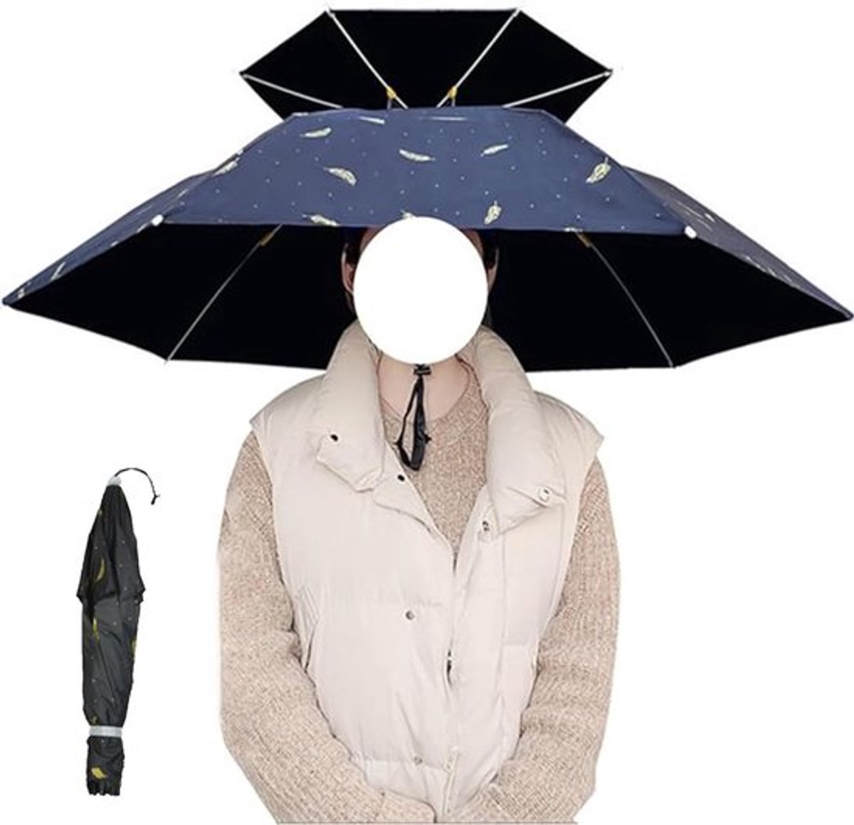 Vouwbare Vissershoed met Parasol, Handenvrije Zonnebescherming voor Buitenactiviteiten, Ideaal voor Wandelen en Strand