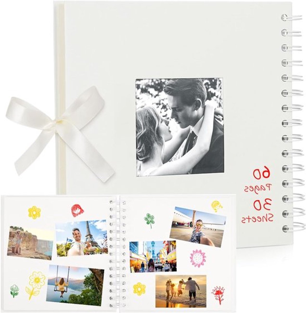 Persoonlijk Fotoboek voor Scrapbooking met Spiral Binding, 60 Pagina's, Ideaal voor Reizen, Trouwen, Verjaardag en Cadeaus