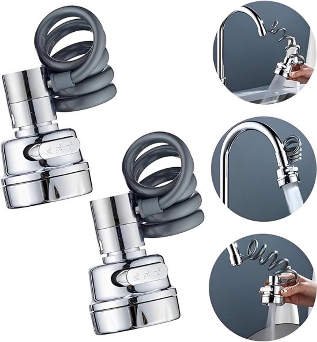 Rotating Keukenkraan met 3 Modi, 2 Stuks, Universele Jet Regulator, 360° Uitschuifbare Spraymond voor Badkamer en Keuken