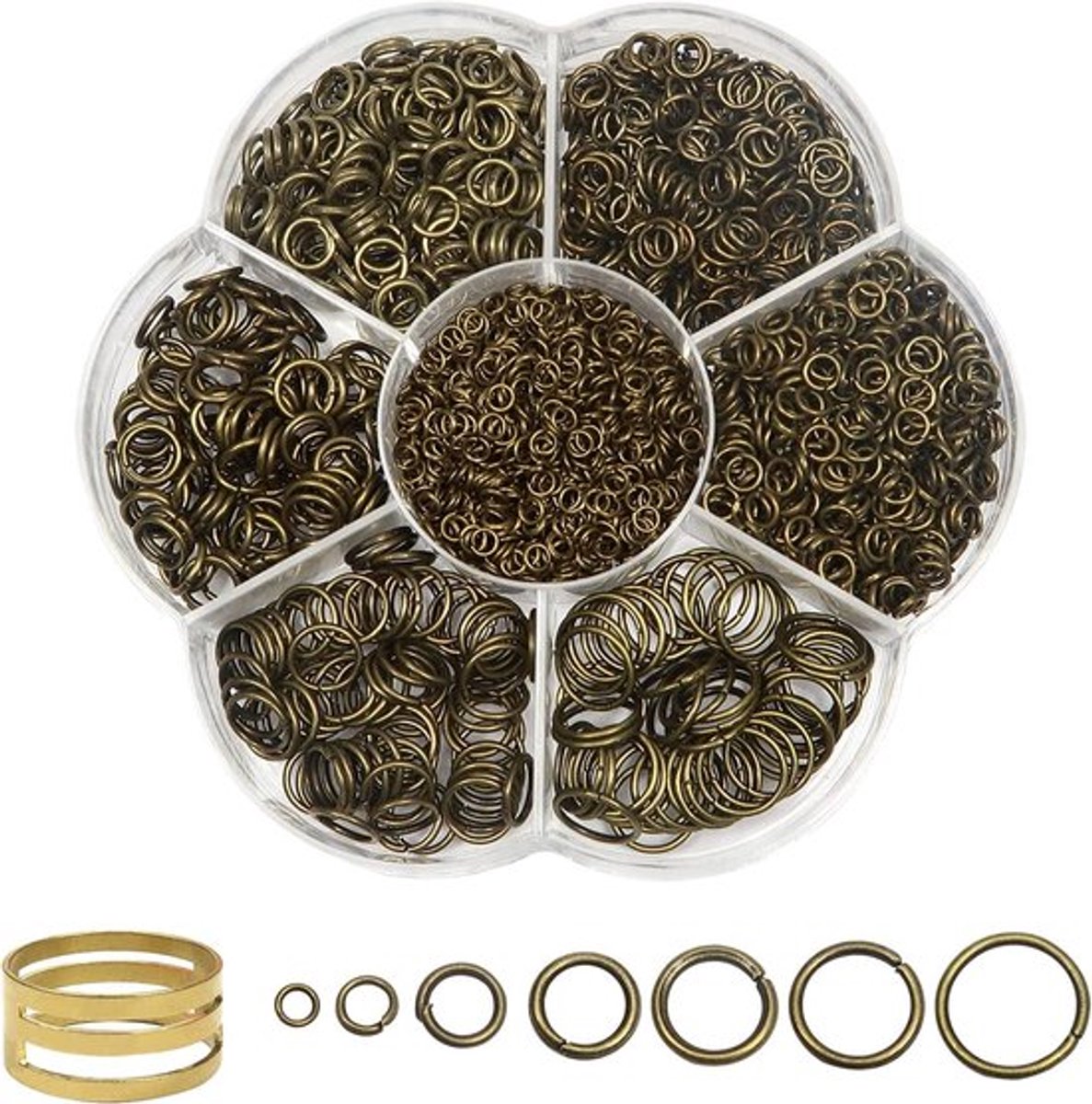 2300 Stuks Bronzen Splitringen 3 tot 10mm Metaal Jump Rings met Openaar voor Sieraden, Kettingen en Armbanden DIY Maakprojecten