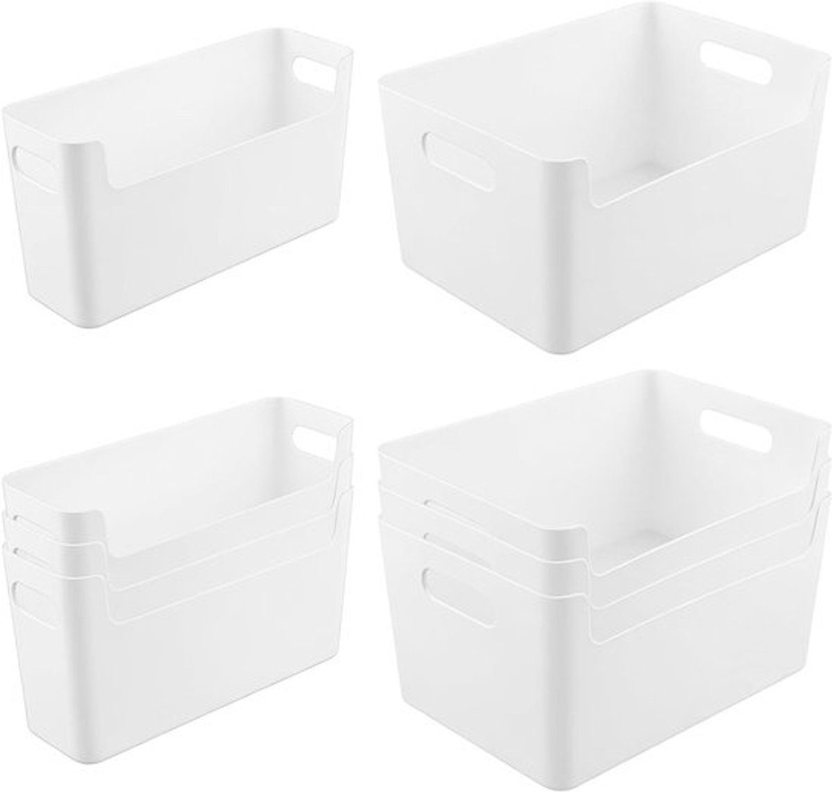 Set van 8 Plastic Opbergdozen met Handvatten voor Badkamer, Keuken en Kasten - 26 x 18 x 13.5 cm en 25.5 x 8.5 x 13.5 cm, Ideaal voor Organisatie en Ruimtebesparing