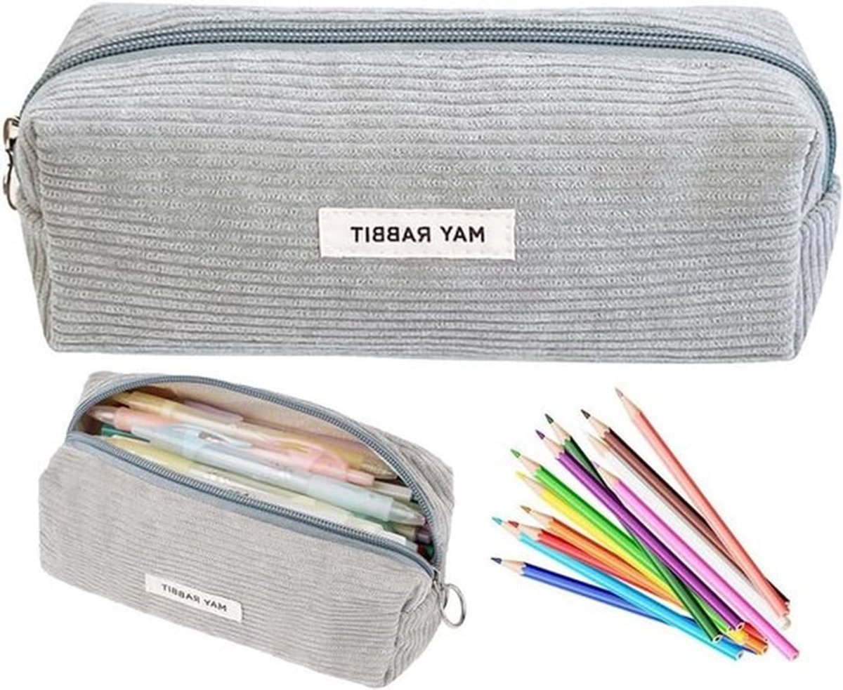 Ruime grijze fluwelen etui voor pennen en make-up, met duurzame ritsen en stijlvol ontwerp