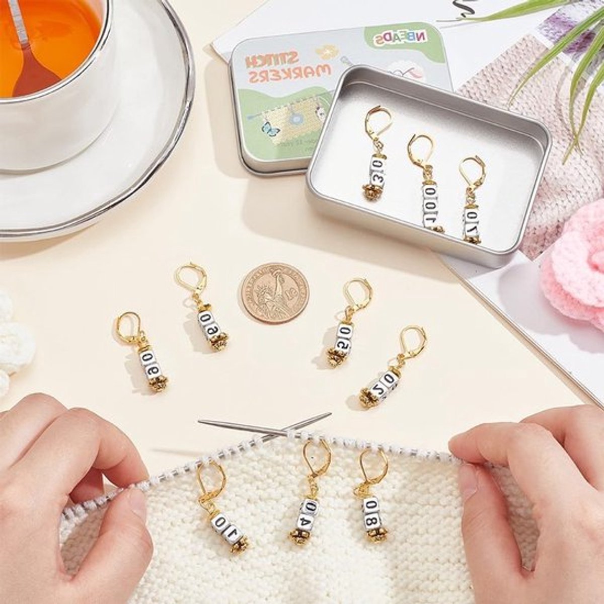 10 Stuks Acryl Beads Stitch Markers, Vierkante Nummer Kralen en Haakmarkeerders voor Breien en Haken, Ideaal voor het Markeren van Richtlijnen en Projecten