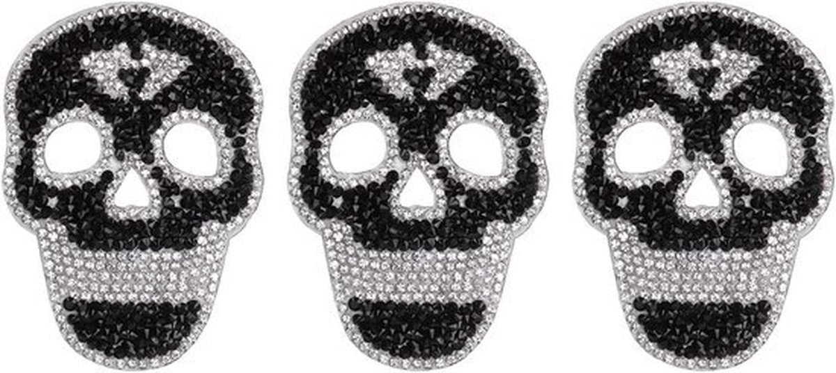 Zwarte Skull Stoffen Patches - Set van 3 Stuks, Klein en Decoratief voor Kleding, Accessoires en Creatieve Projecten
