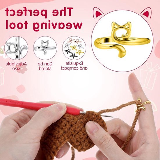 8 Stuks Verstelbare Haakringen voor Haken - DIY Kattenoren, Breien en Haakaccessoires voor Vrouwen en Meisjes — afbeelding 4