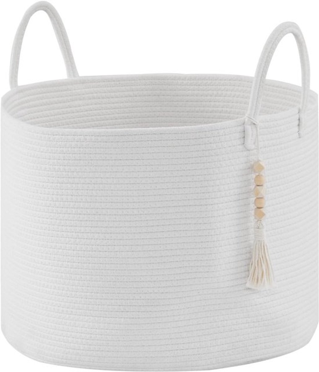 Grote Gevlochten Wasmand van 65 Liter voor Opberging van Dekens en Speelgoed, Ideaal voor Woonkamer en Kinderkamer, 50 x 33 cm, Wit
