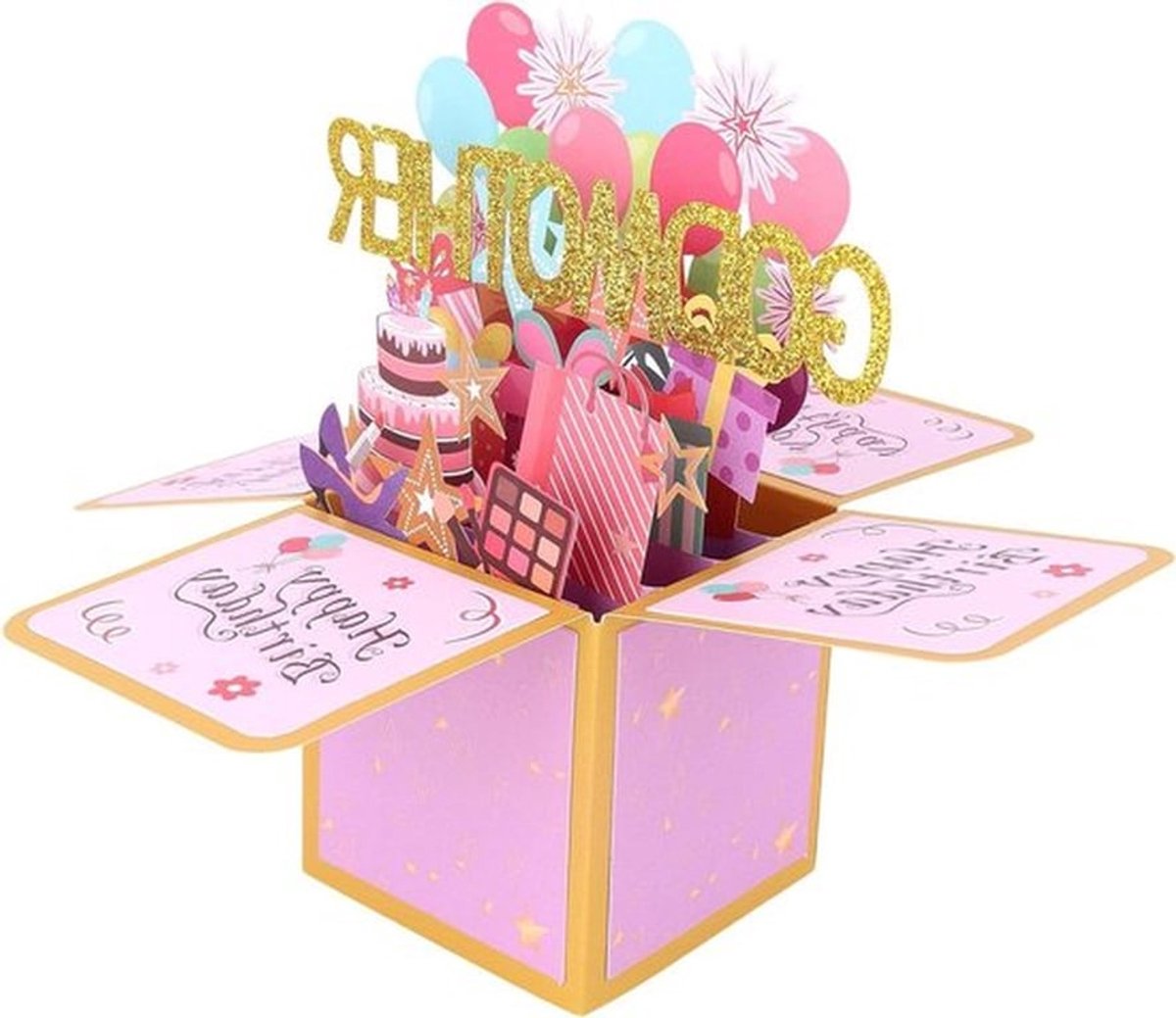 Creatieve 3D Pop-Up Verjaardagskaart met Kleurrijke Ballonnen en Envelop voor Vrouwen en Peettantes