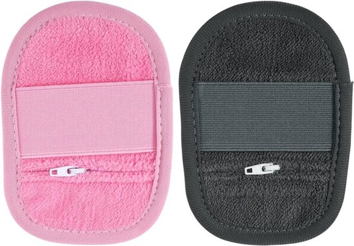 2 Stuks Zachte Schoonmaak Handschoenen voor het Verwijderen van Zand, Ideaal voor Strand, Kamperen en Feestjes met Rits (Grijs, Roze)