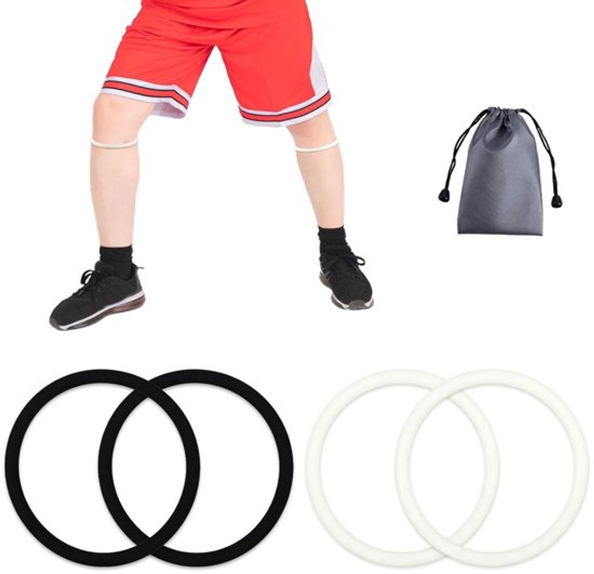 Siliconen Patella Tendon Ondersteuningsbanden - Ademend Knieband voor Sport, Hardlopen en Basketbal met Opbergtas voor Dames en Heren (Zwart, Luminous Wit)