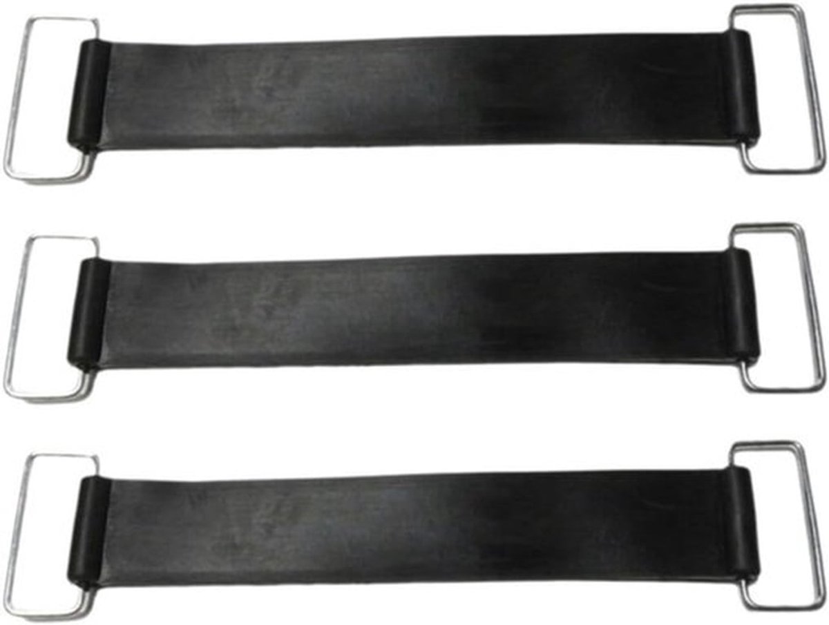 Set van 3 Elastische Rubber Batterijbanden met Bevestigingshouder - Geschikt voor Motoren en Fietsen, 17.5 x 2.5 cm, Zwart