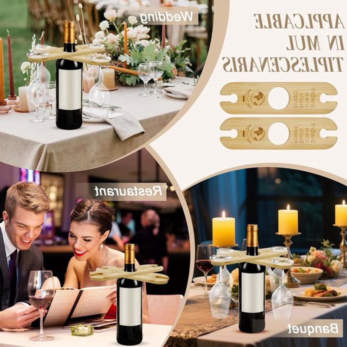 Houten Wijnglas Houder, Set van 2, Bamboe, Hangende Glazenstandaard voor 4 Glazen, Ideaal voor Keuken en Bar, Perfect voor Wijnliefhebbers en Feestjes — cadeau in Kookcadeaus - foto 2