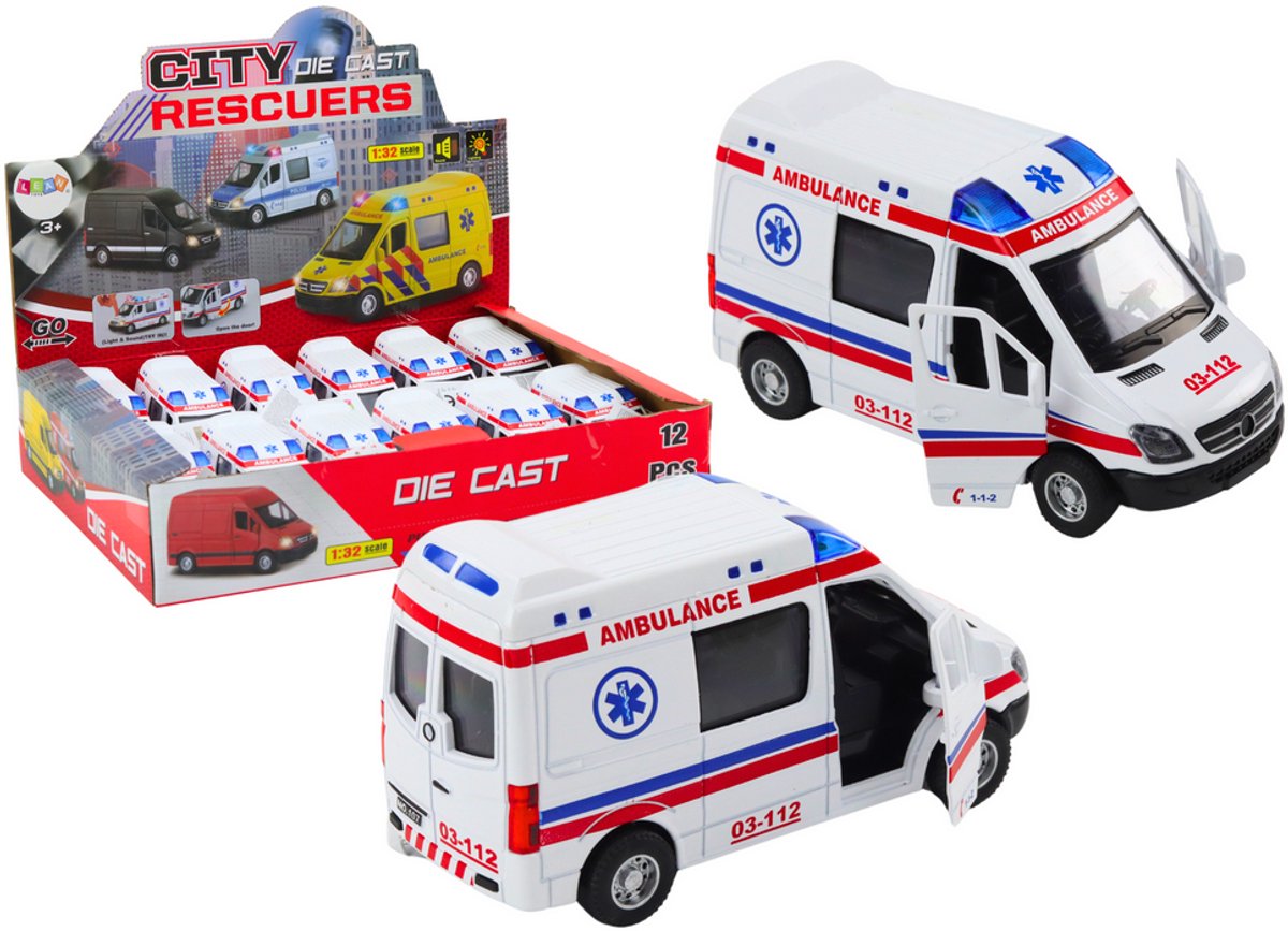 Ambulance Ambulance 1:32 Deuren openen Lichten Geluiden Rijden wit - UNI