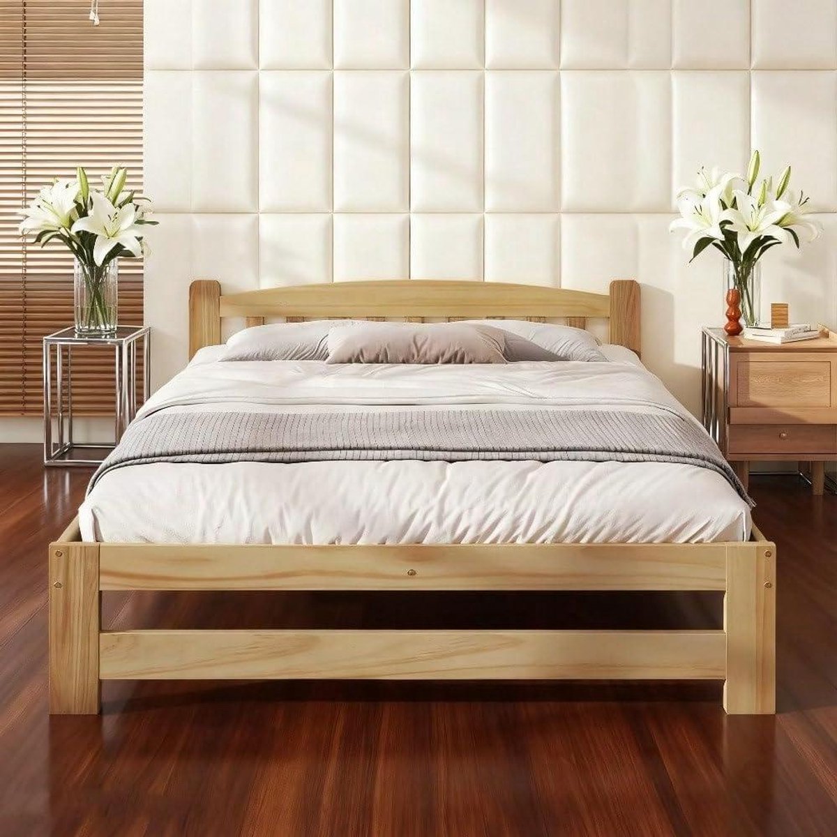 Massief Houten Bed - Tweepersoonsbed Futonbed - Slaapkamer Inrichten - Inclusief Lattenbodem - 140x200 cm - Naturel