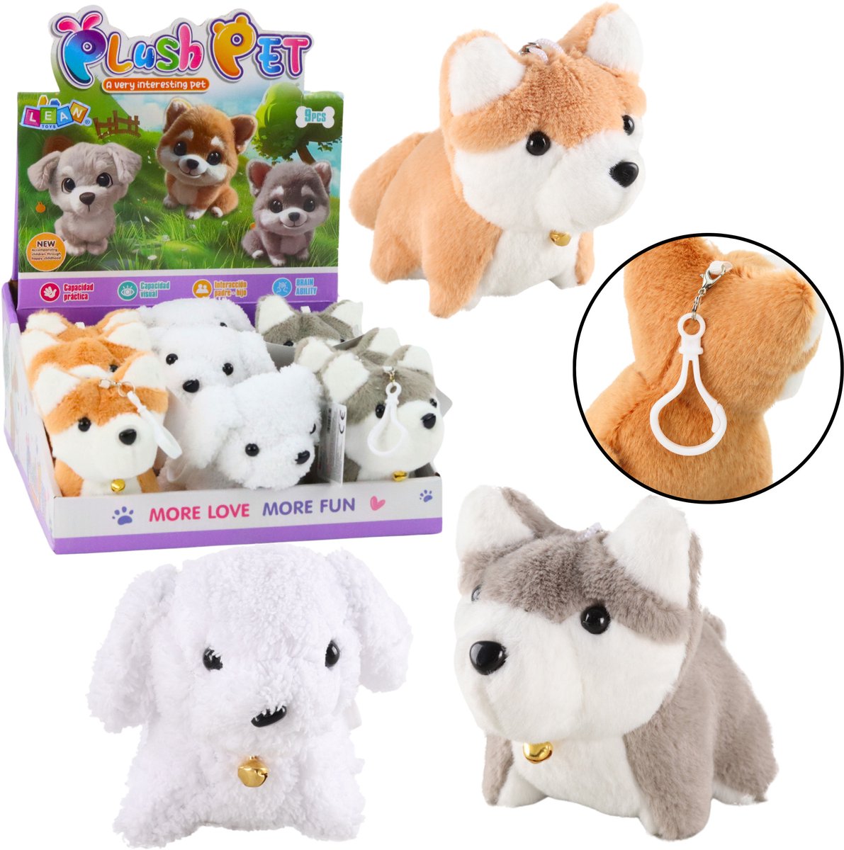 Pluche hond met kwispelende staart sleutelhanger hanger