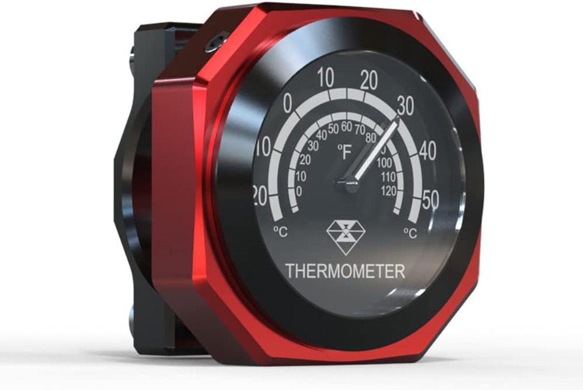 SnelShoppen - Motorfiets Handvat Thermometer, Waterproof Licht Aluminium Temperatuurmeter, Fluorescerend Nachtzicht, Zwart Rood, Geschikt voor Motorri